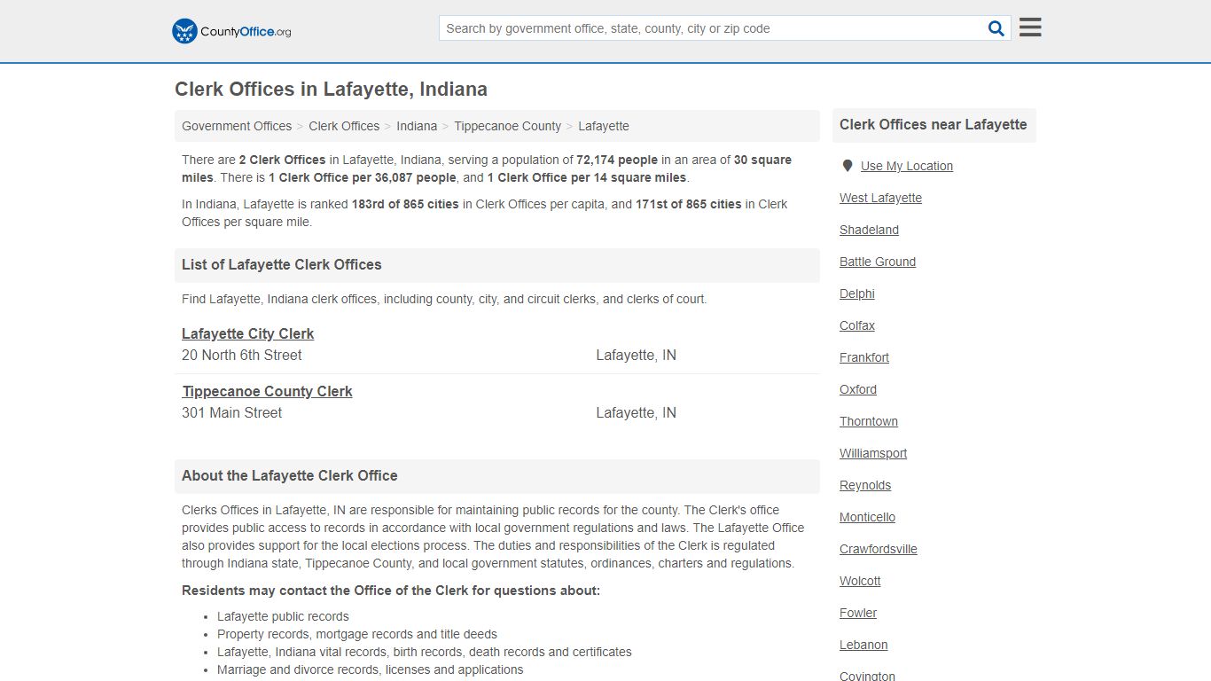Clerk Offices - Lafayette, IN (County & Court Records)